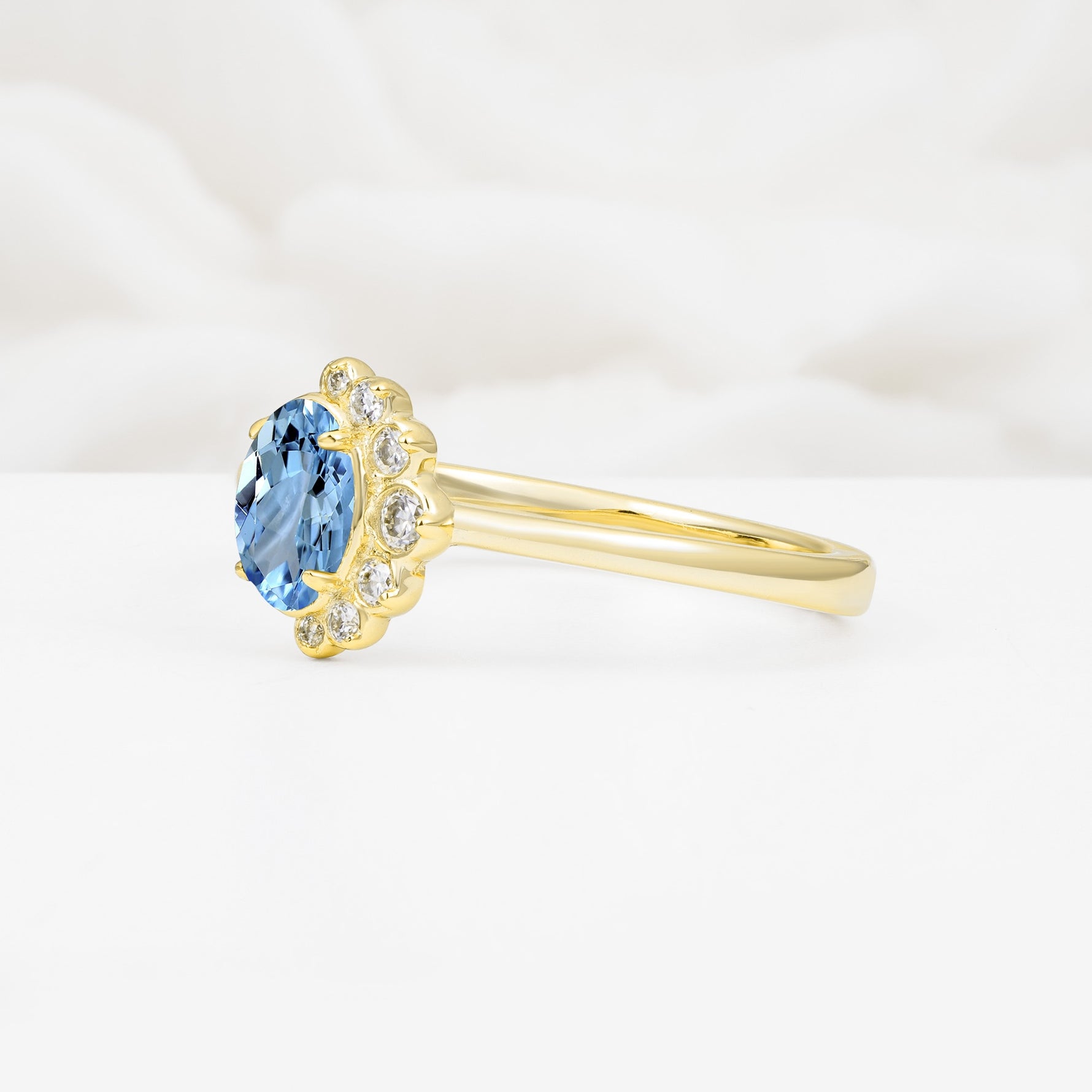 Timeless Oval Cut Cluster Aquamarine Engagement Ring - Additional view