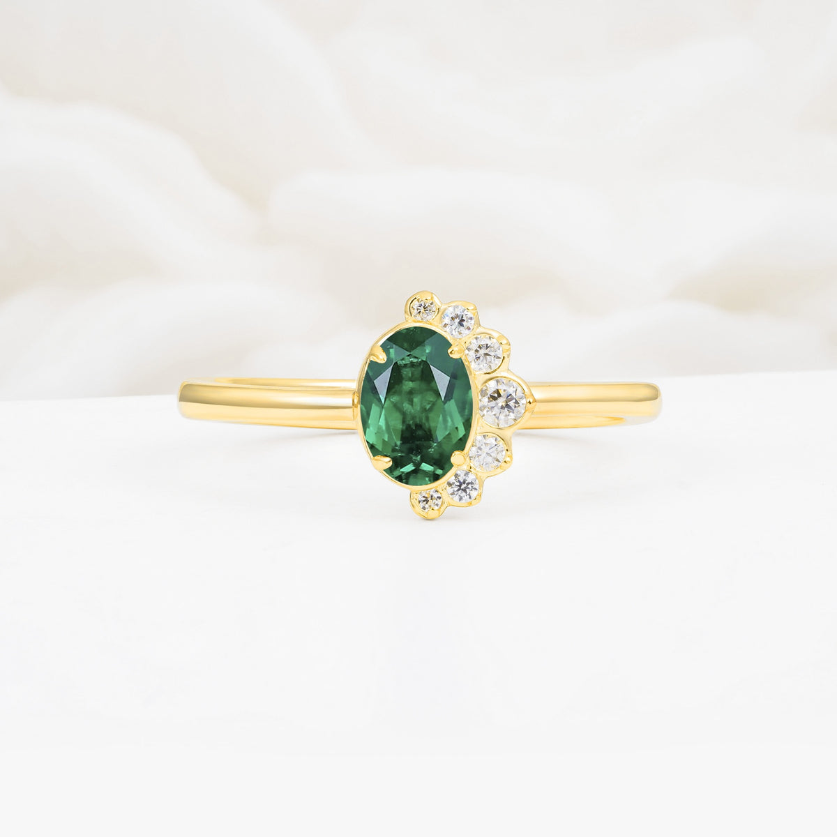 Timeless Oval Cut Cluster Emerald Engagement Ring - Additional view