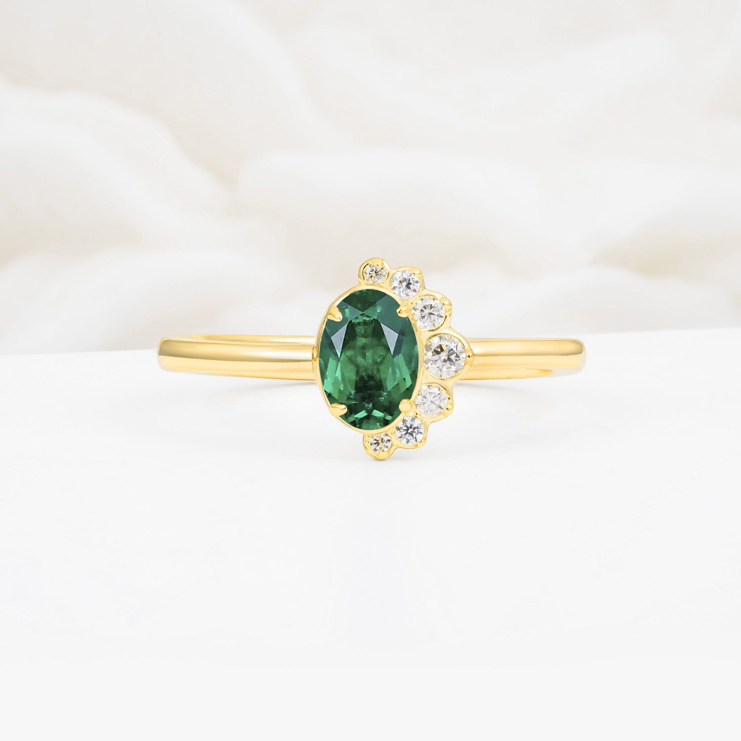 Timeless Oval Cut Cluster Emerald Engagement Ring - Additional view