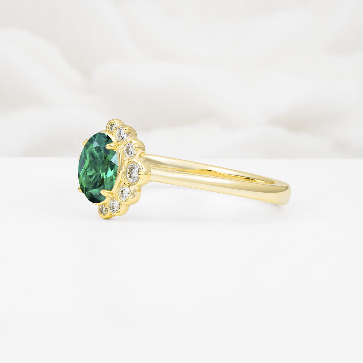Timeless Oval Cut Cluster Emerald Engagement Ring - Additional view