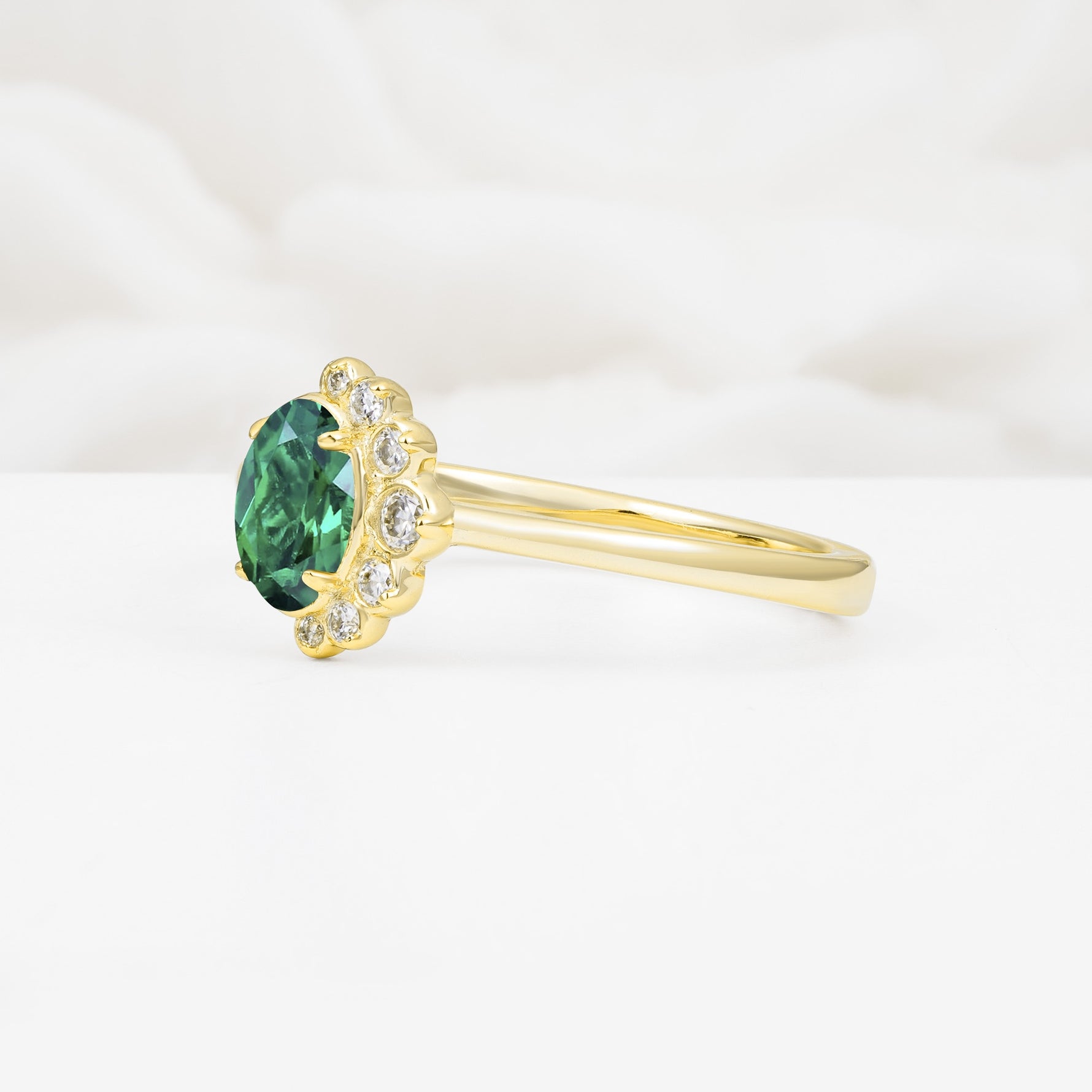 Timeless Oval Cut Cluster Emerald Engagement Ring - Additional view