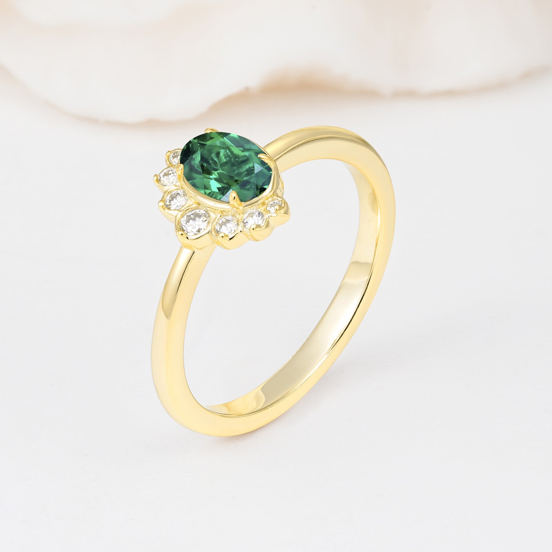 Timeless Oval Cut Cluster Emerald Engagement Ring - Additional view