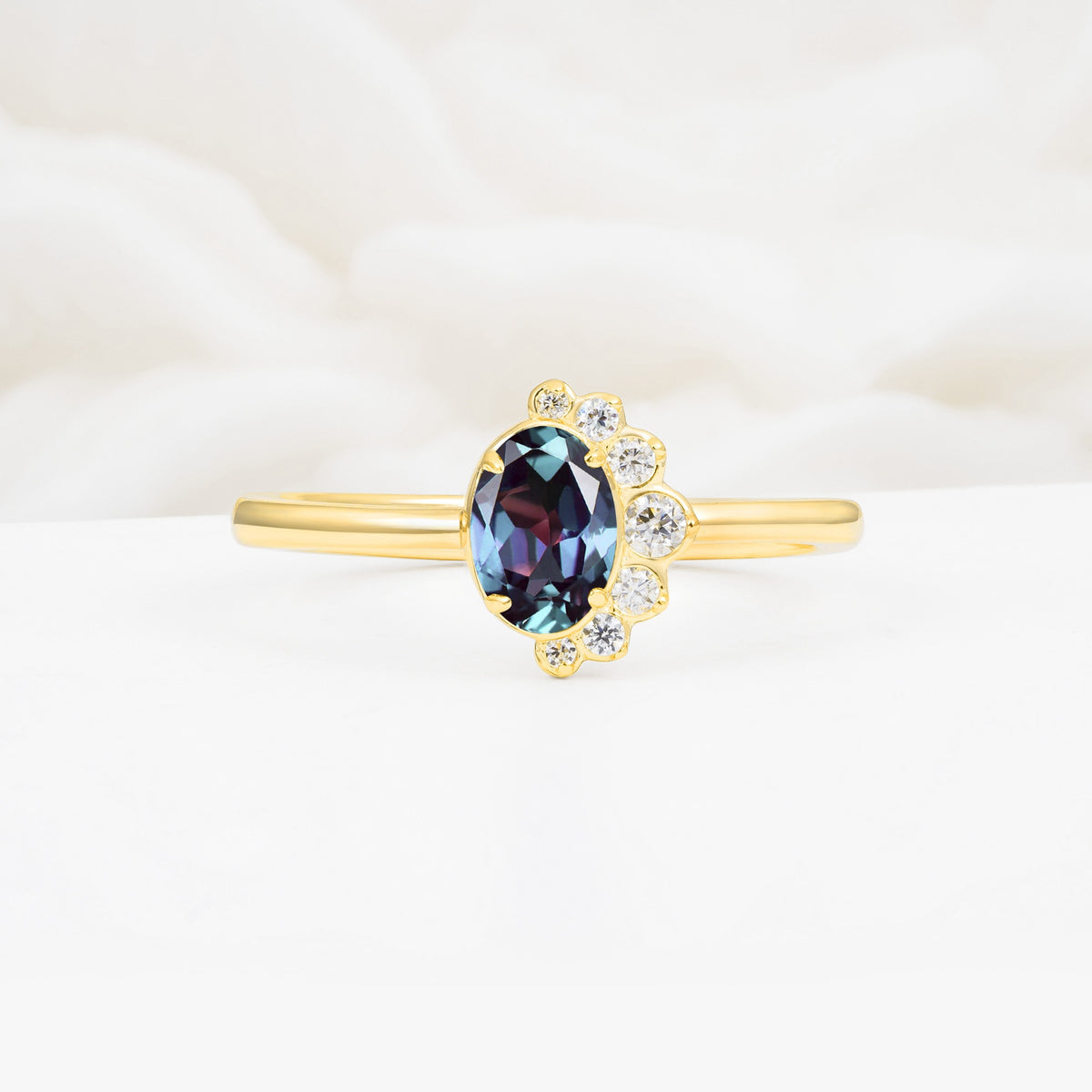 Timeless Oval Cut Cluster Alexandrite Engagement Ring - Additional view