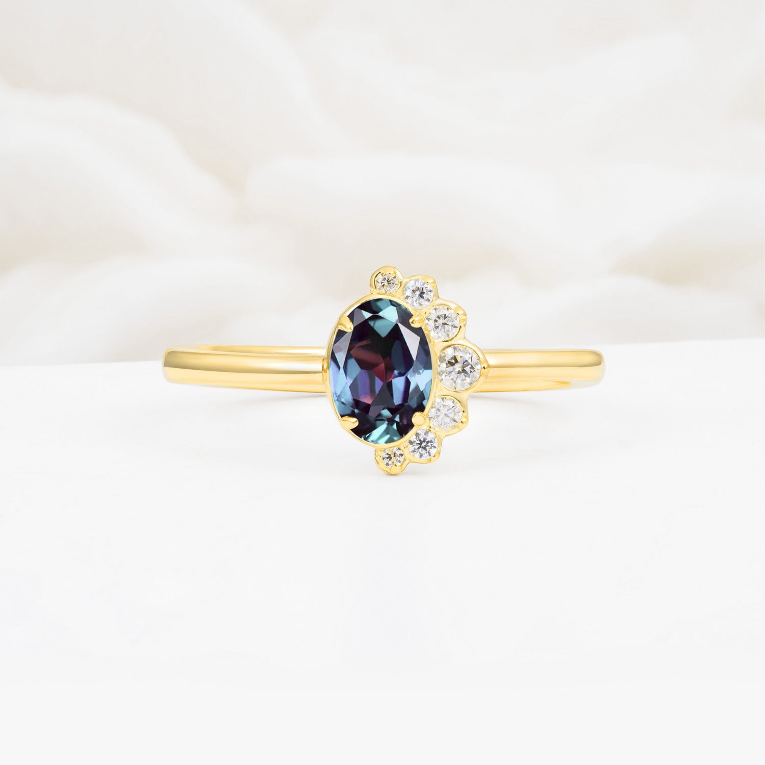 Timeless Oval Cut Cluster Alexandrite Engagement Ring - Additional view