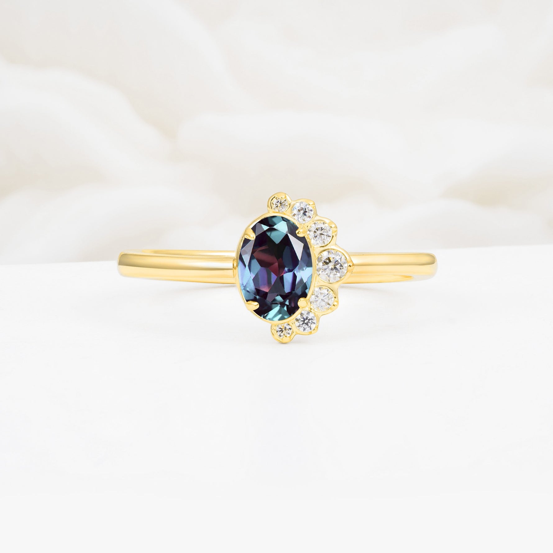 Timeless Oval Cut Cluster Alexandrite Engagement Ring - Additional view