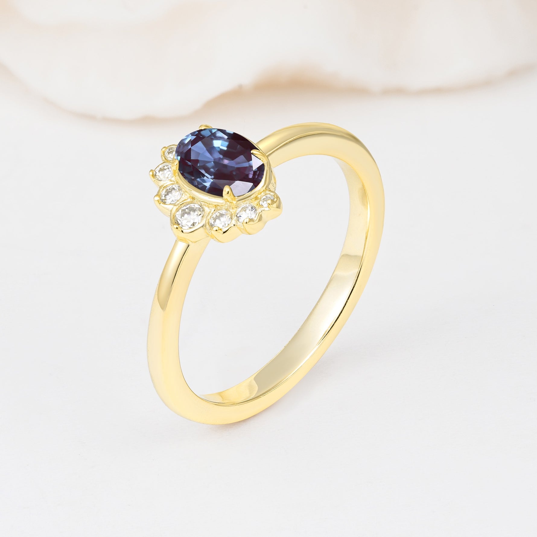Timeless Oval Cut Cluster Alexandrite Engagement Ring - Additional view