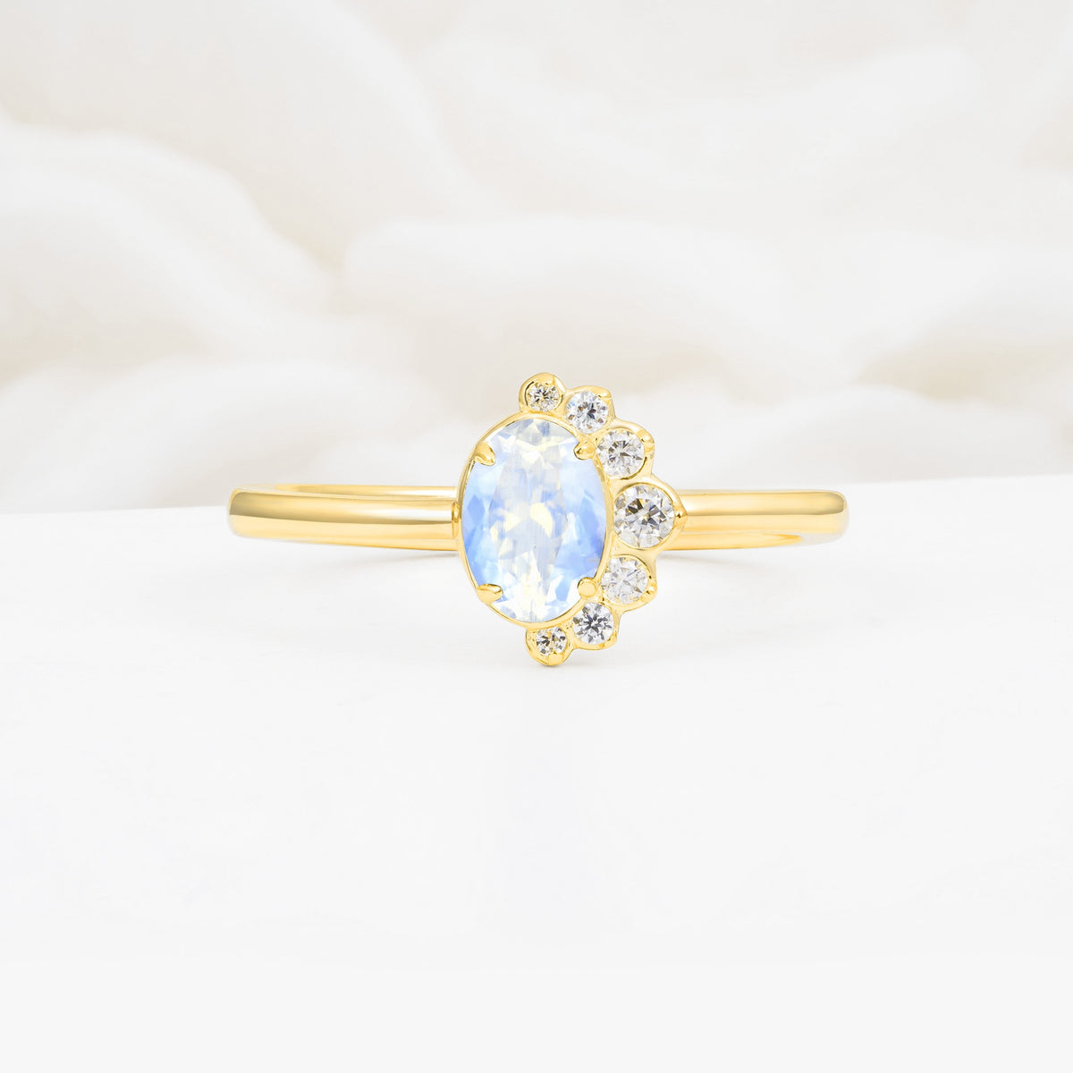 Timeless Oval Cut Cluster Moonstone Engagement Ring - Additional view