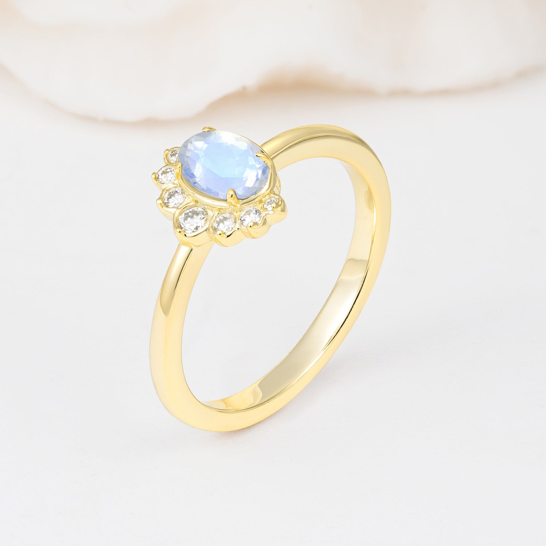 Timeless Oval Cut Cluster Moonstone Engagement Ring - Additional view