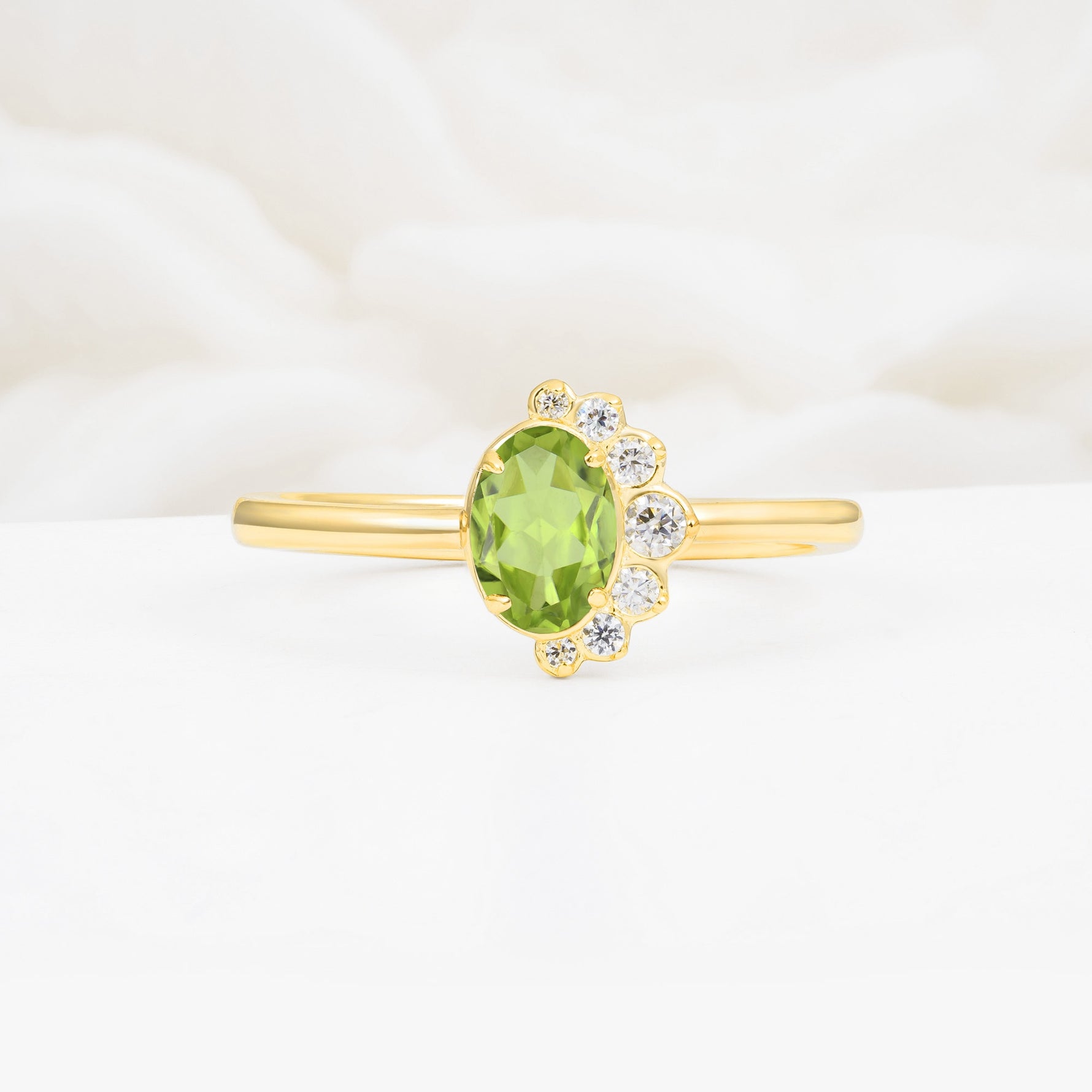Timeless Oval Cut Cluster Peridot Engagement Ring - Additional view