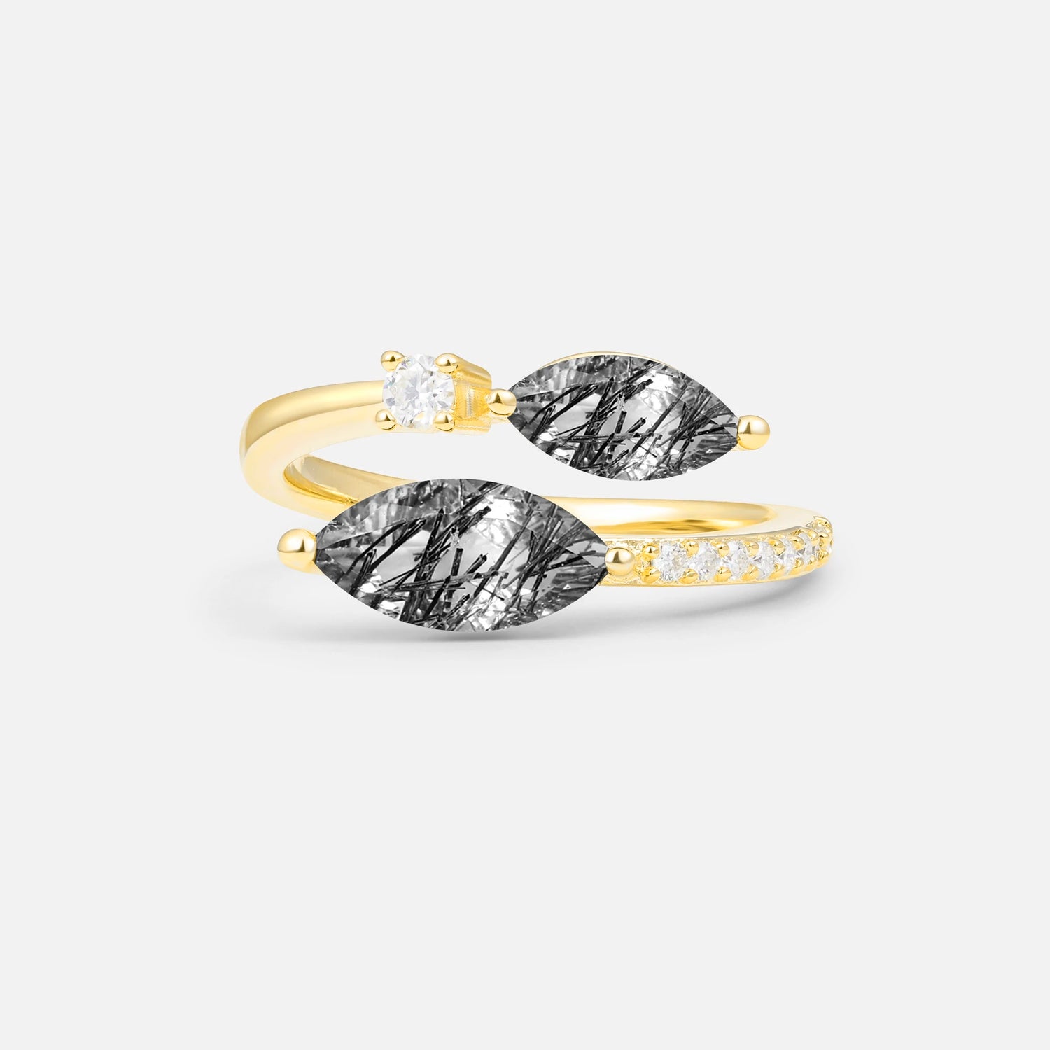 SR06737 Black Rutilated Quartz Ring - Yellow-Gold