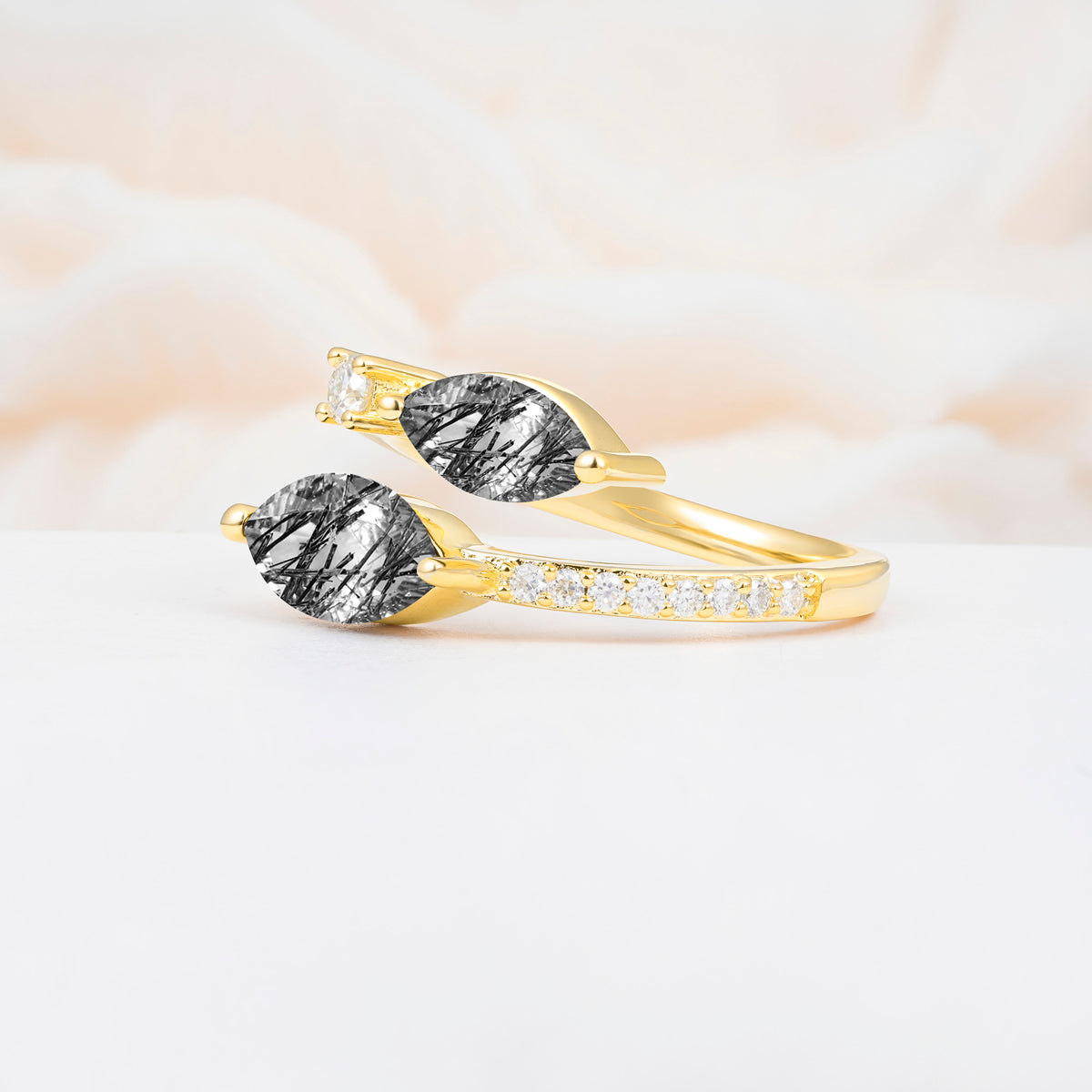 SR06737 Black Rutilated Quartz Ring - White-Gold