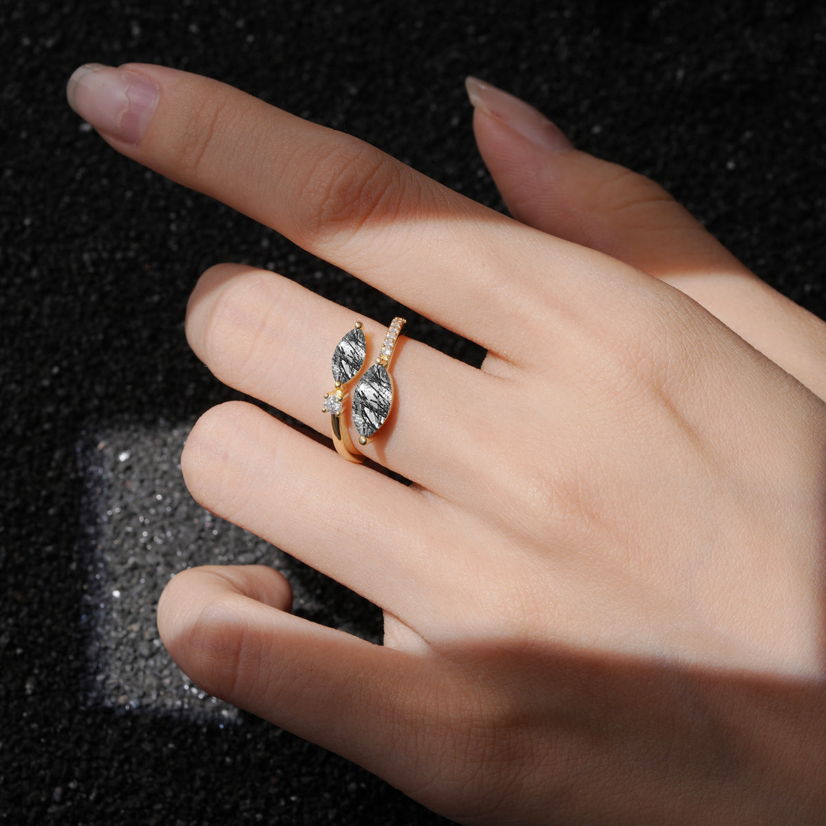 SR06737 Black Rutilated Quartz Ring - Rose-Gold