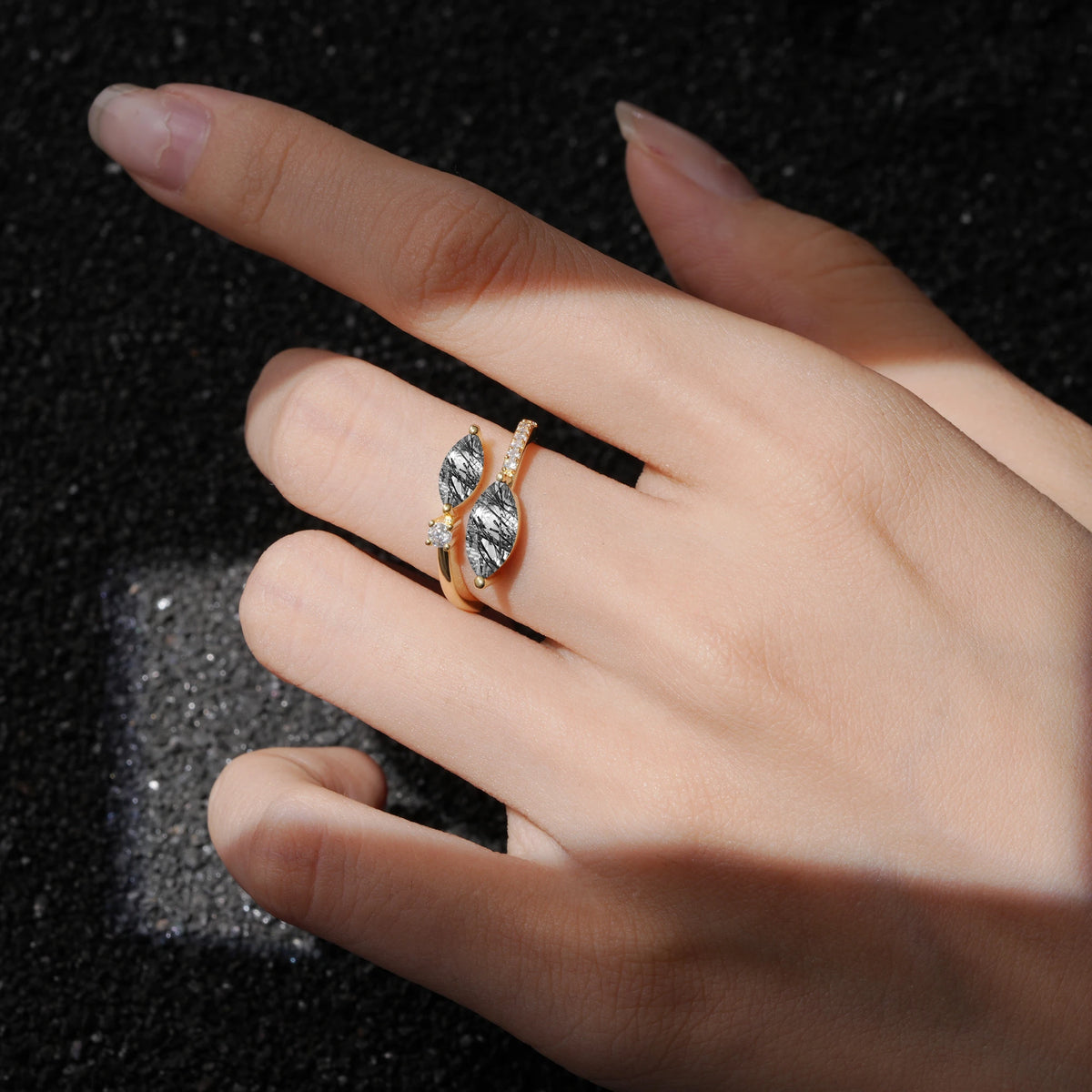 SR06737 Black Rutilated Quartz Ring - Rose-Gold