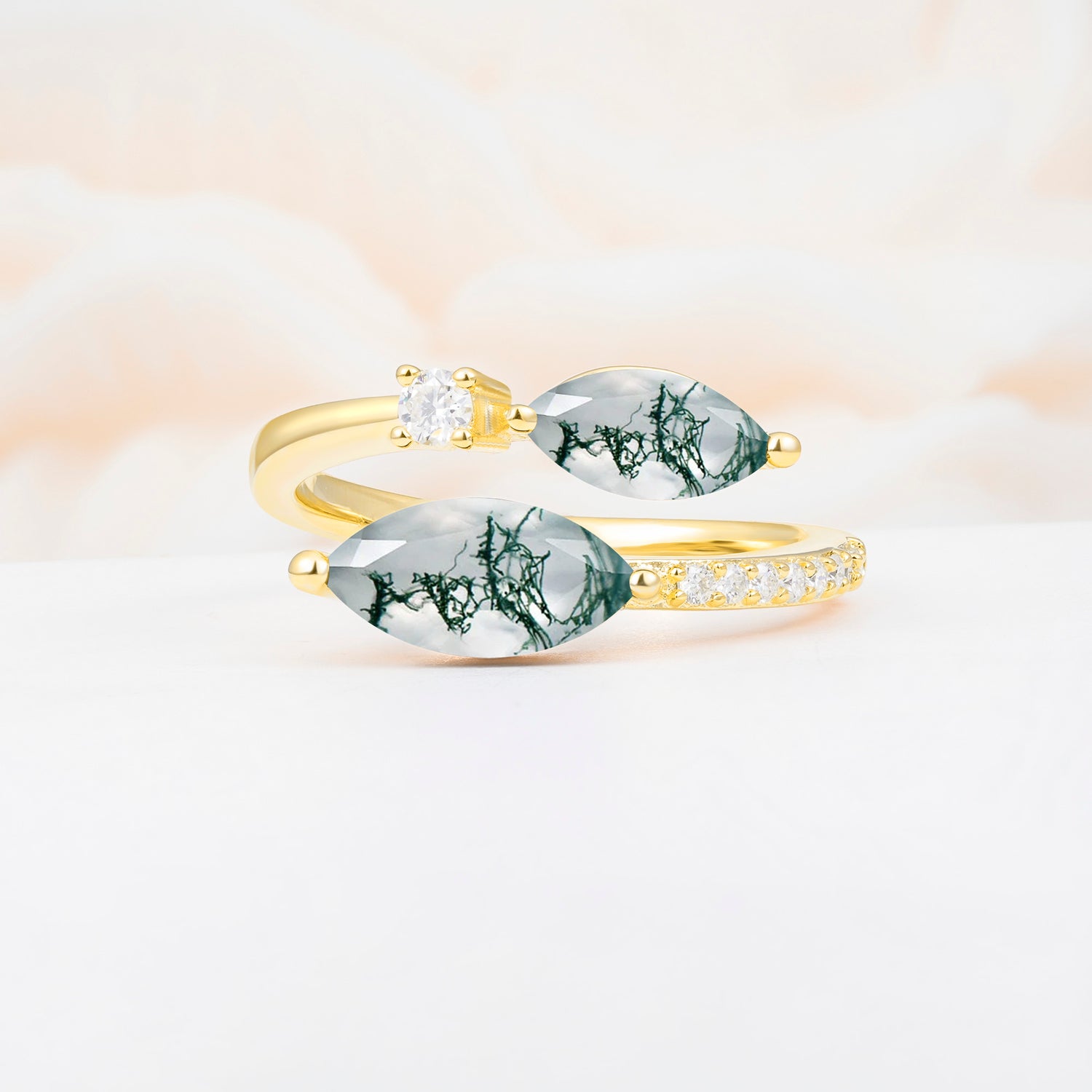 SR06737 Moss Agate Ring - Yellow-Gold