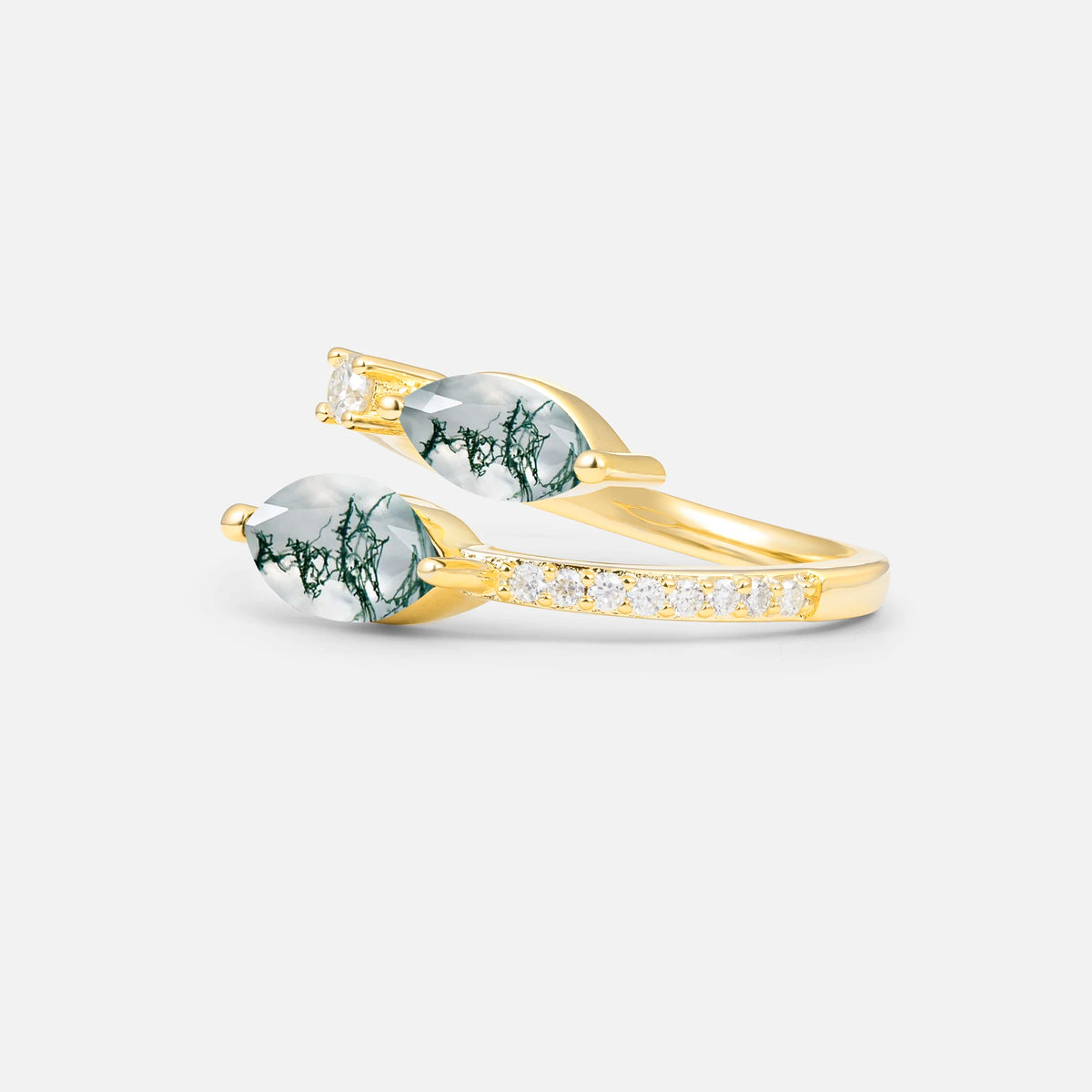 SR06737 Moss Agate Ring - White-Gold