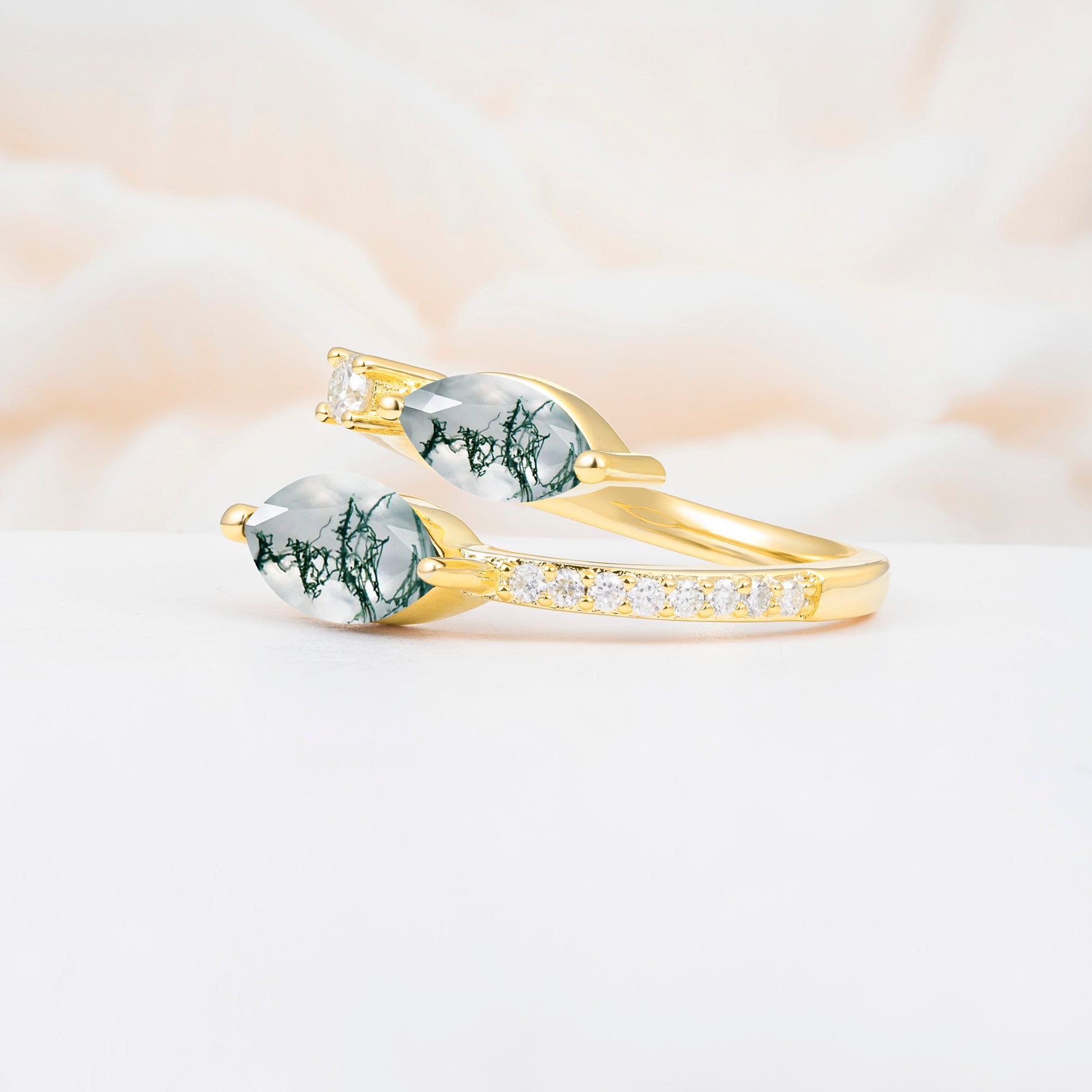 SR06737 Moss Agate Ring - White-Gold