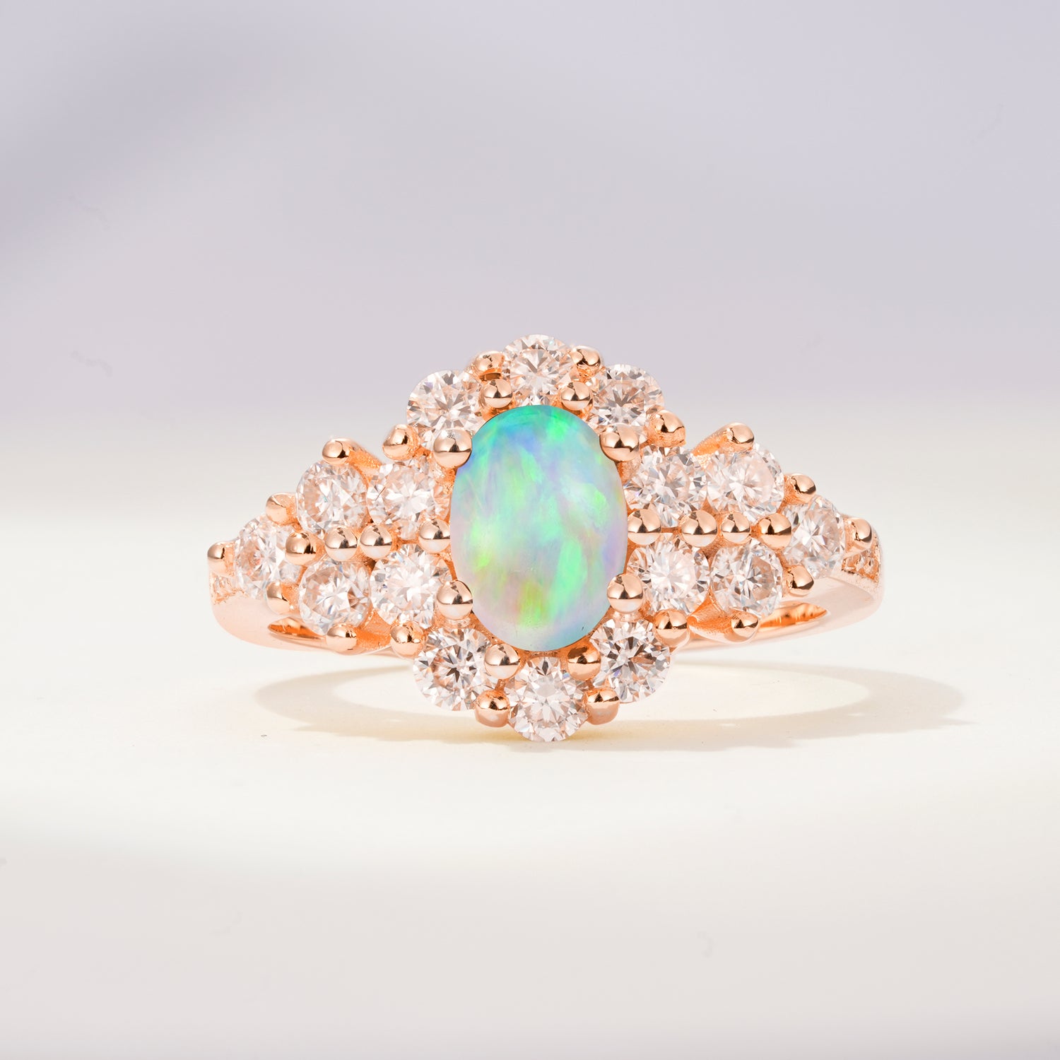 Halo Oval Cut Opal Cluster Promise Ring for Her