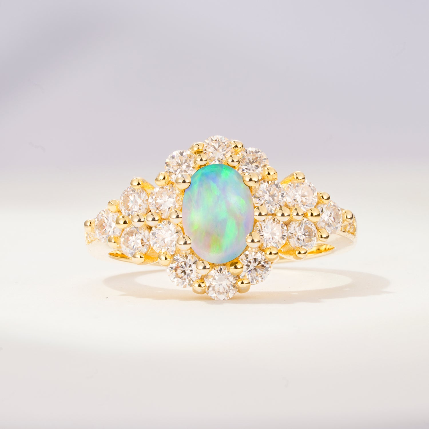 Halo Oval Cut Fire Opal Cluster Promise Ring for Her