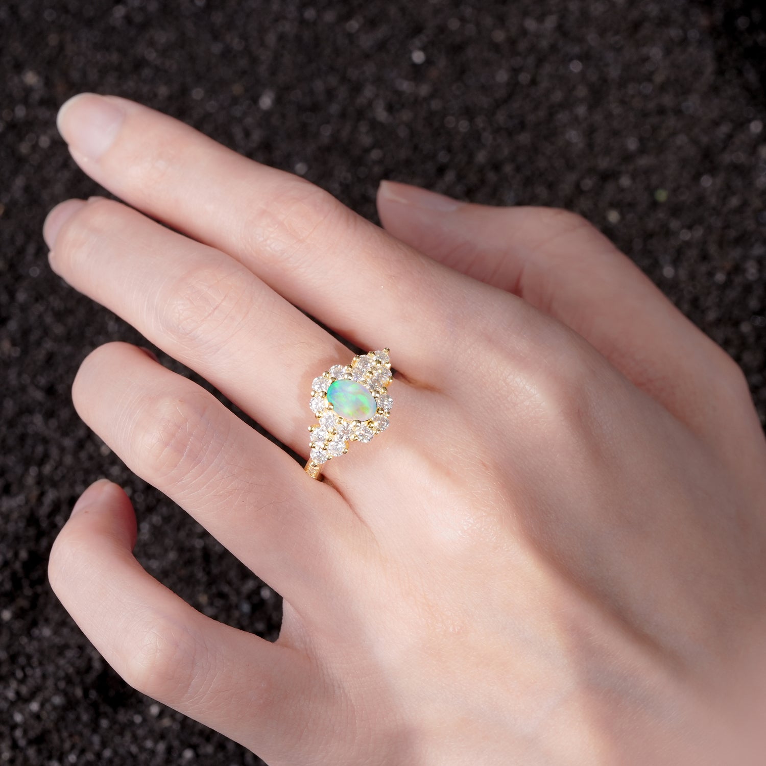 Halo Oval Cut Opal Cluster Promise Ring for Her