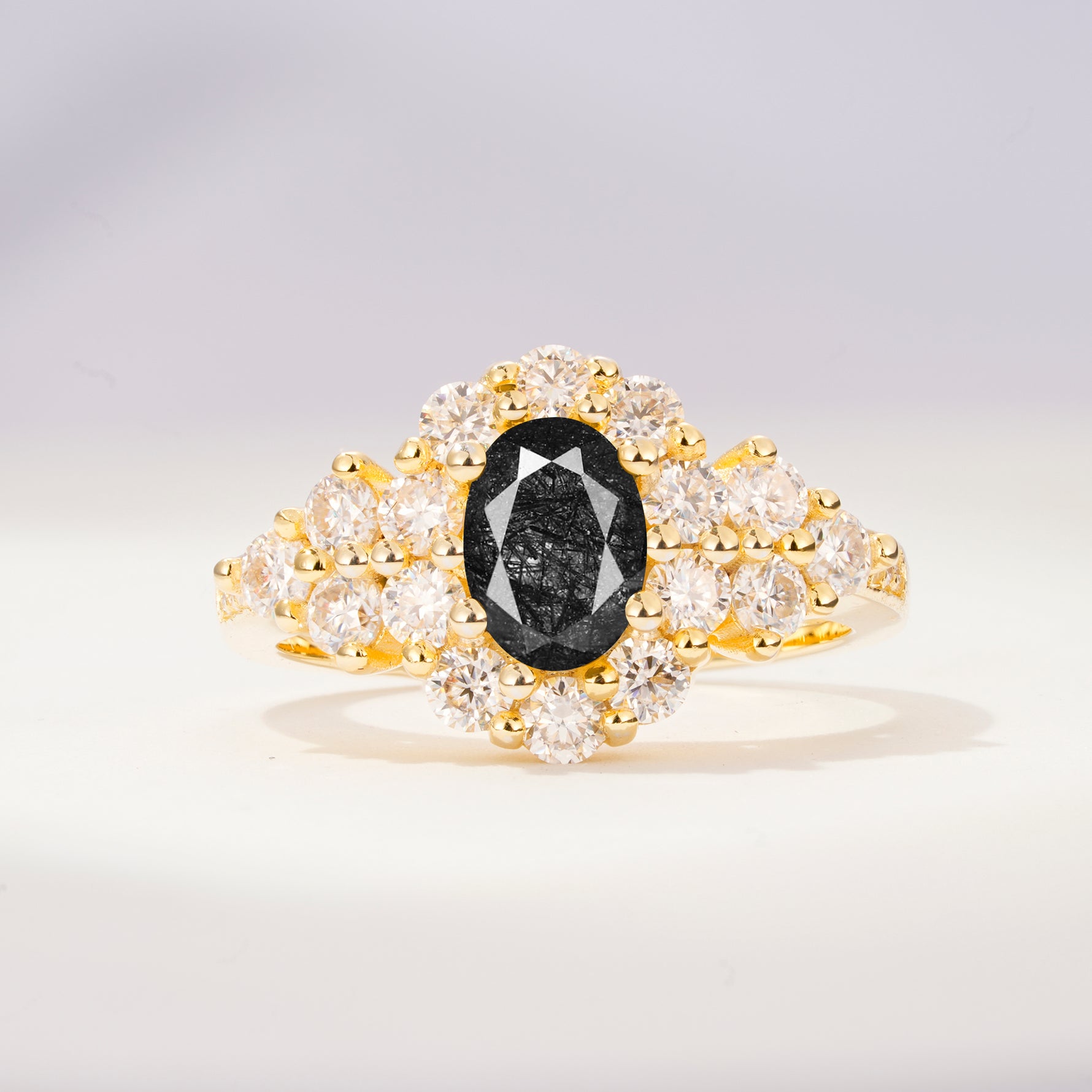 SR06742 Black Rutilated Quartz Ring - Yellow-Gold