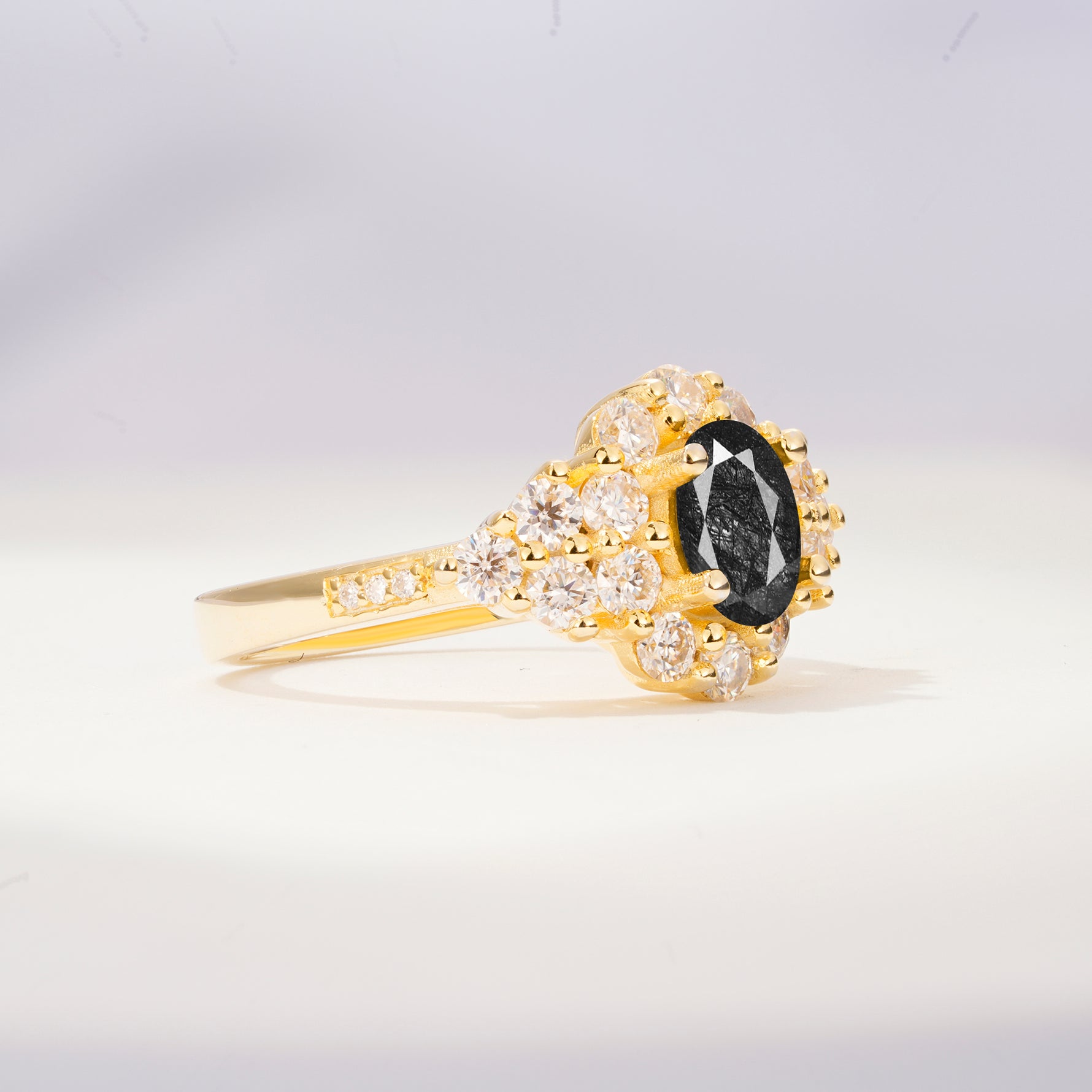 SR06742 Black Rutilated Quartz Ring - White-Gold