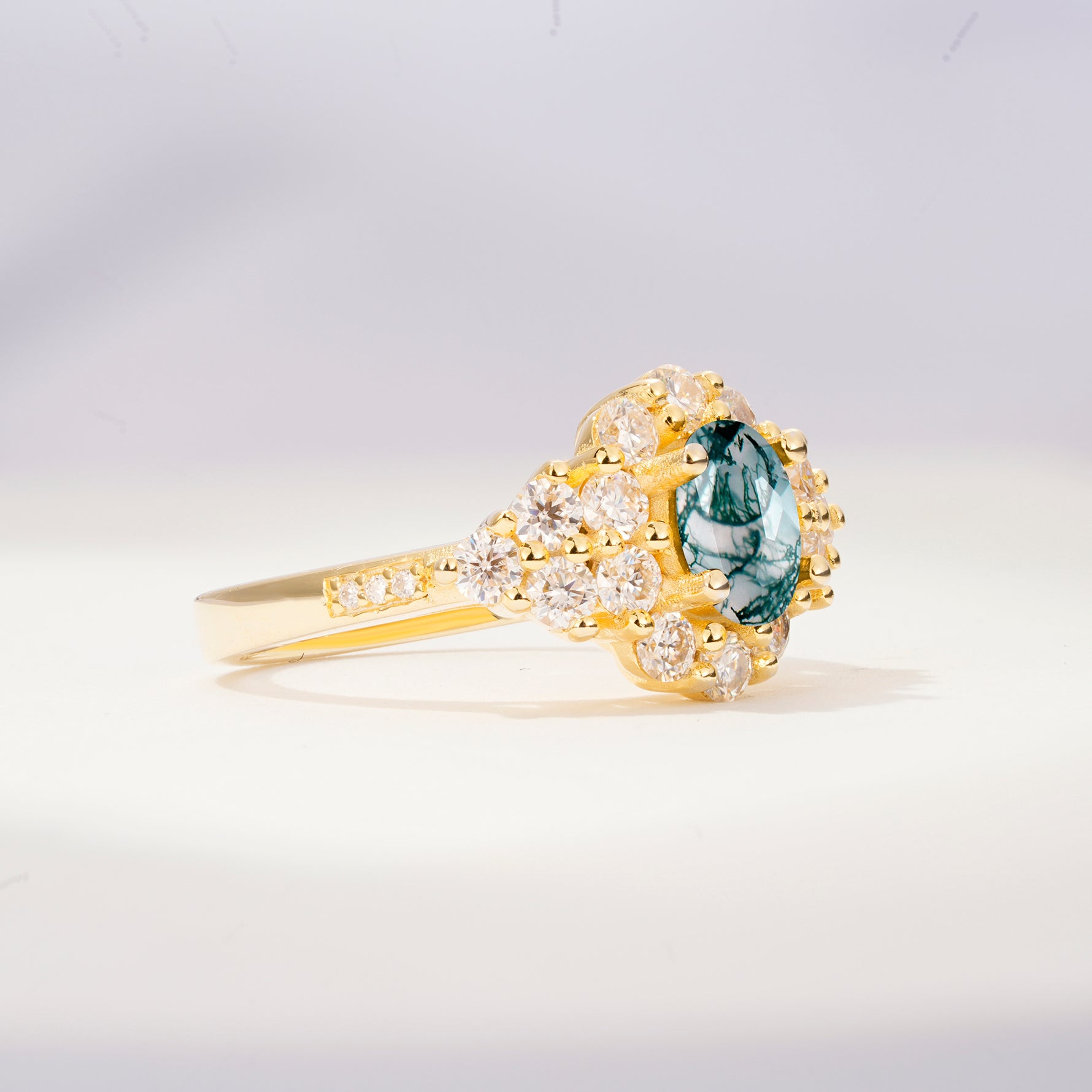 SR06742 Moss Agate Ring - White-Gold