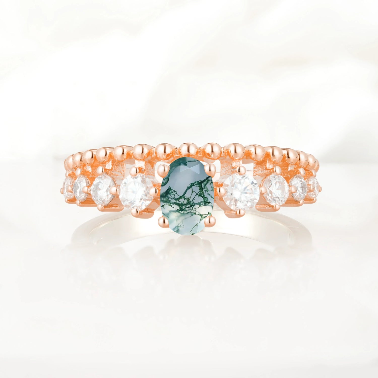Vintage Inspired Oval Cut Moss Agate Engagement Ring