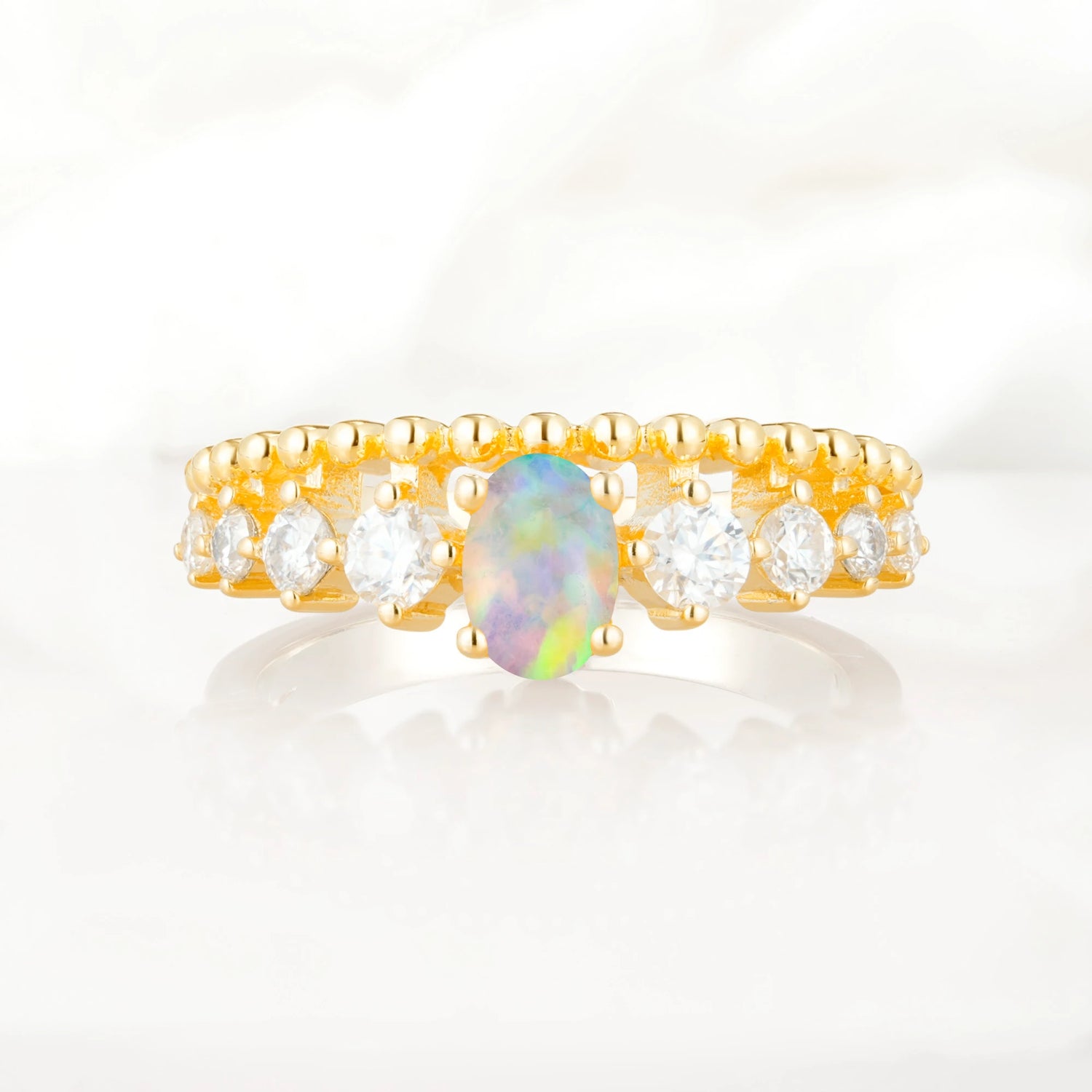 Vintage Inspired Oval Cut Opal Engagement Ring