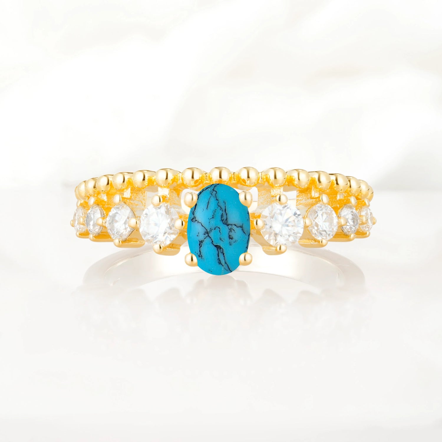 Vintage Inspired Oval Cut Turquoise Engagement Ring