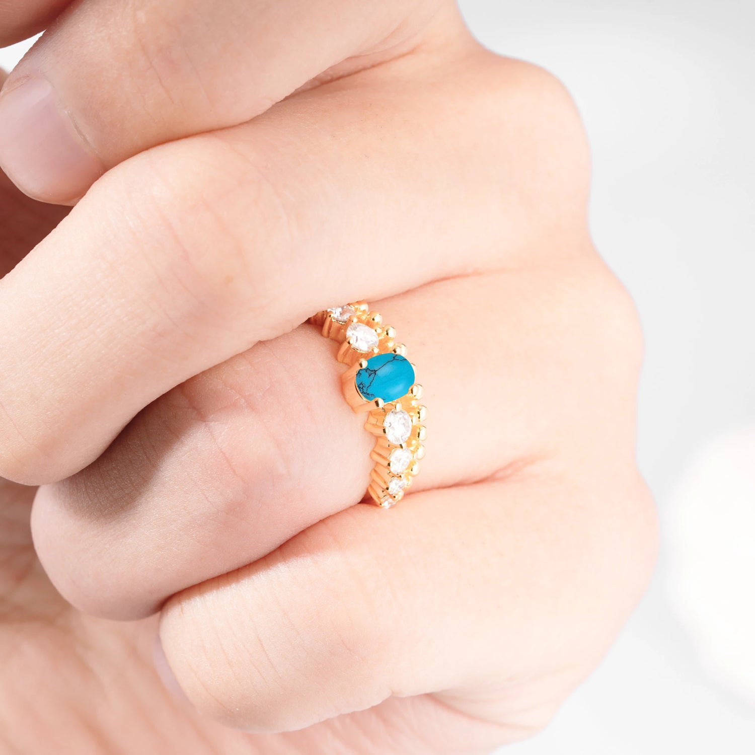 Vintage Inspired Oval Cut Turquoise Engagement Ring