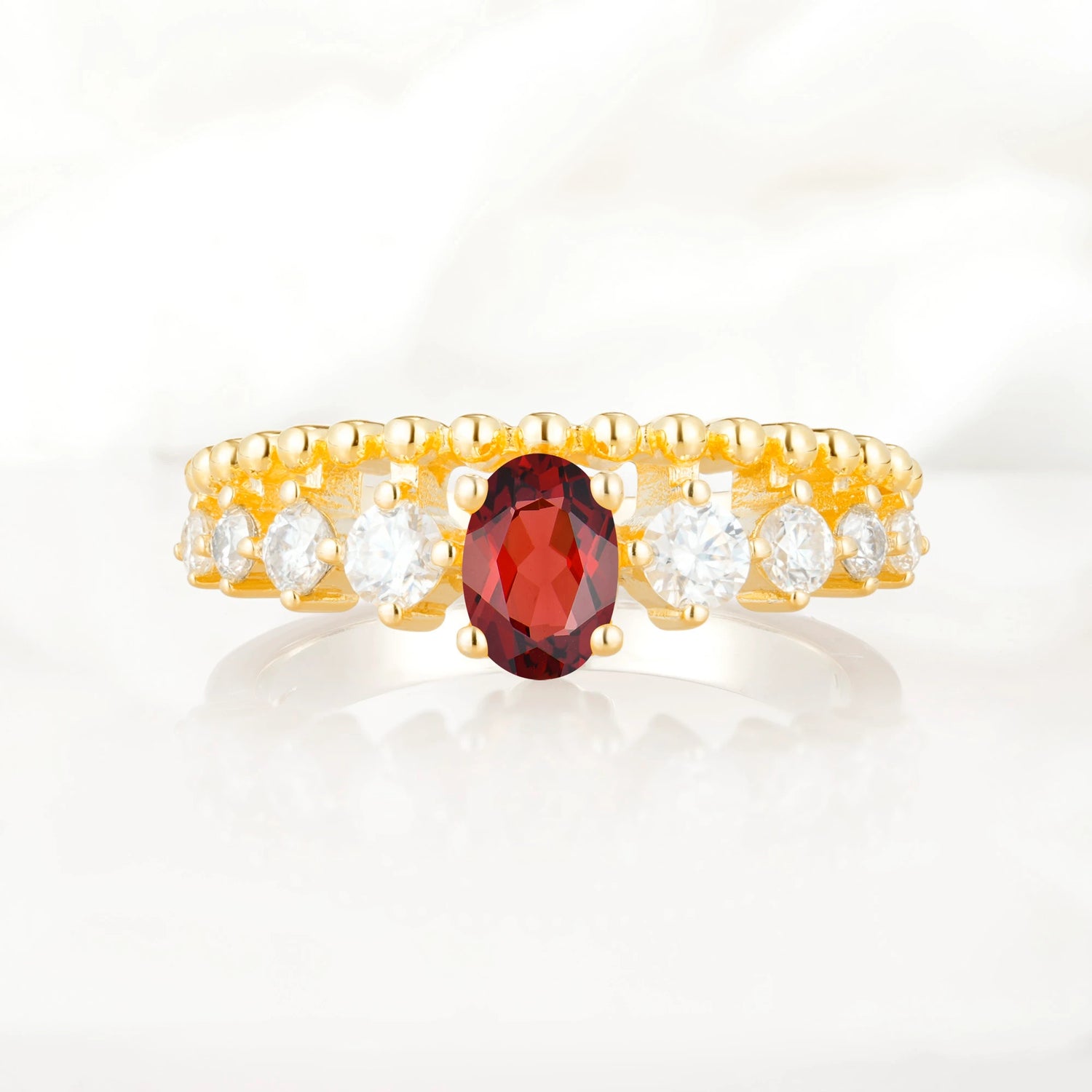 Vintage Inspired Oval Cut Garnet Engagement Ring
