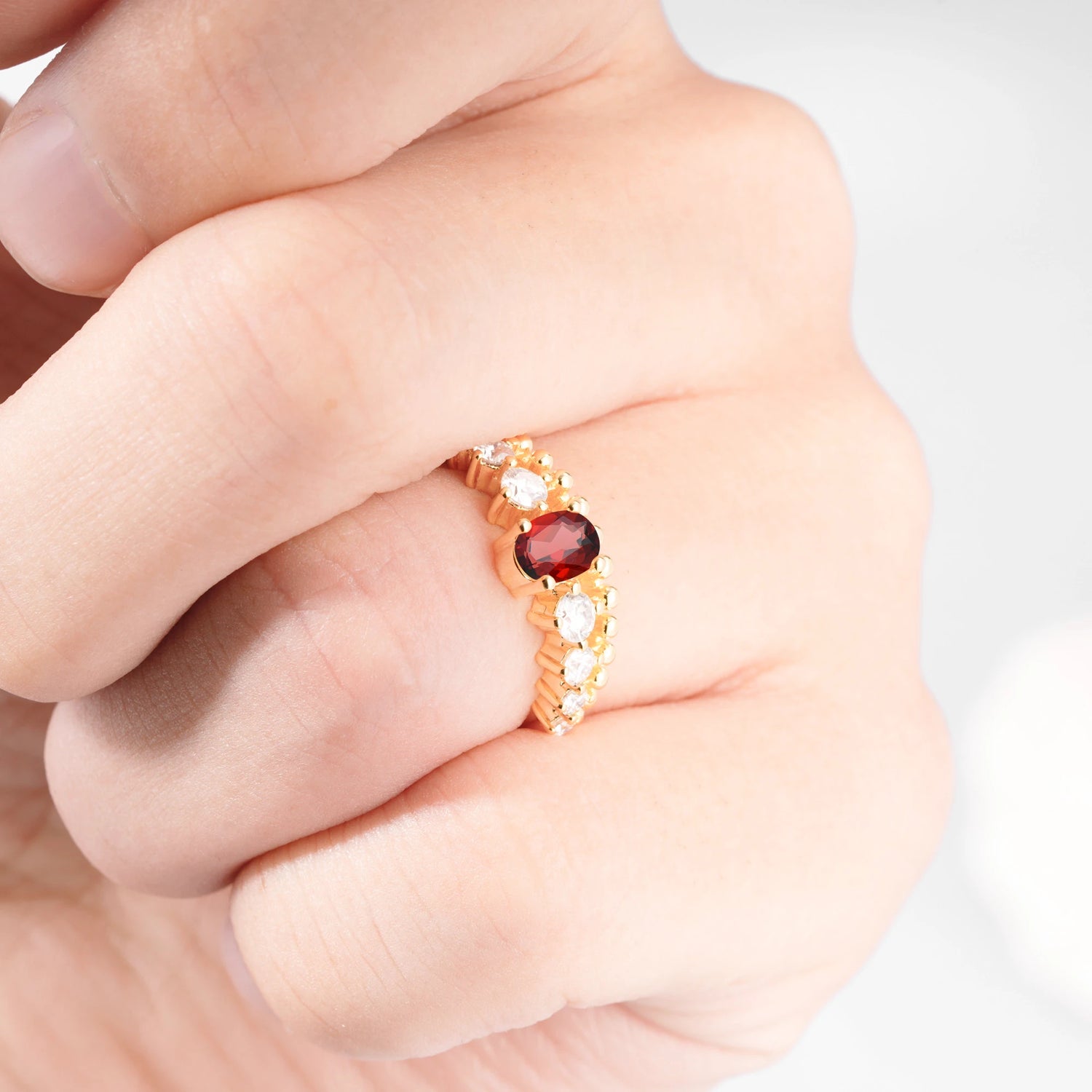 Vintage Inspired Oval Cut Garnet Engagement Ring