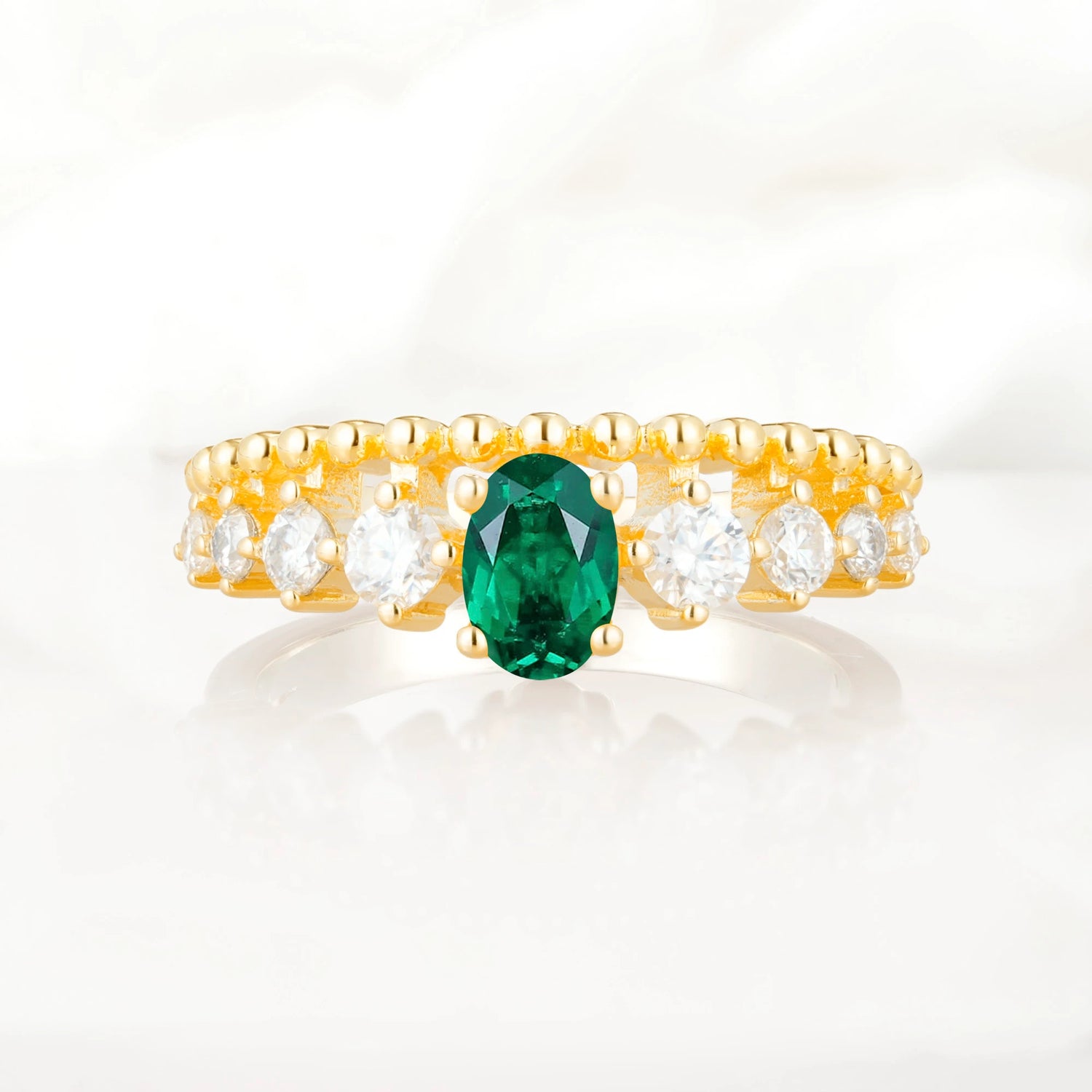Vintage Inspired Oval Cut Emerald Engagement Ring