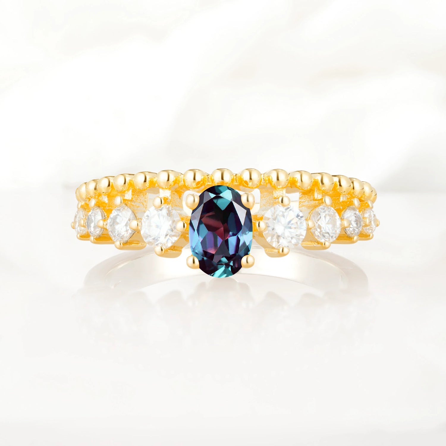 Vintage Inspired Oval Cut Alexandrite Engagement Ring