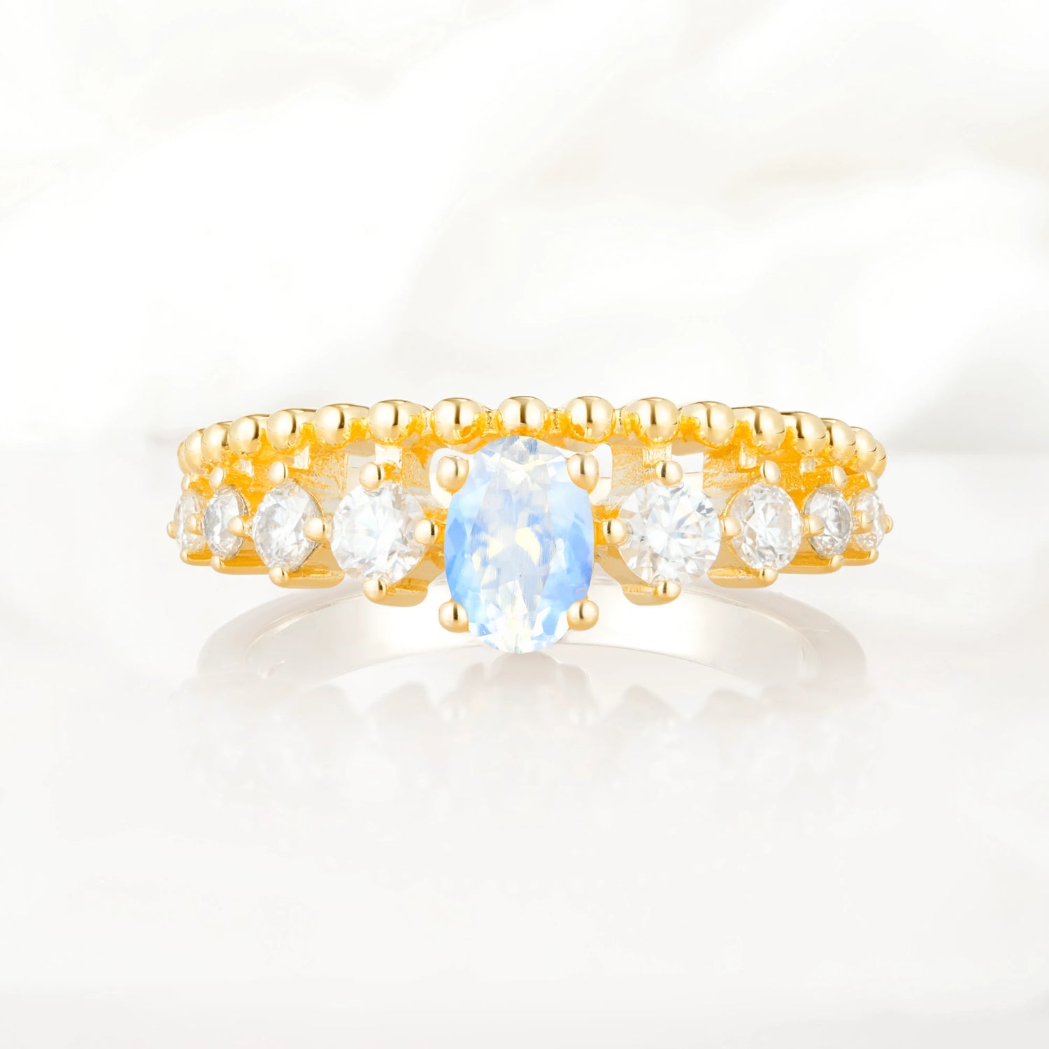 Vintage Inspired Oval Cut Moonstone Engagement Ring