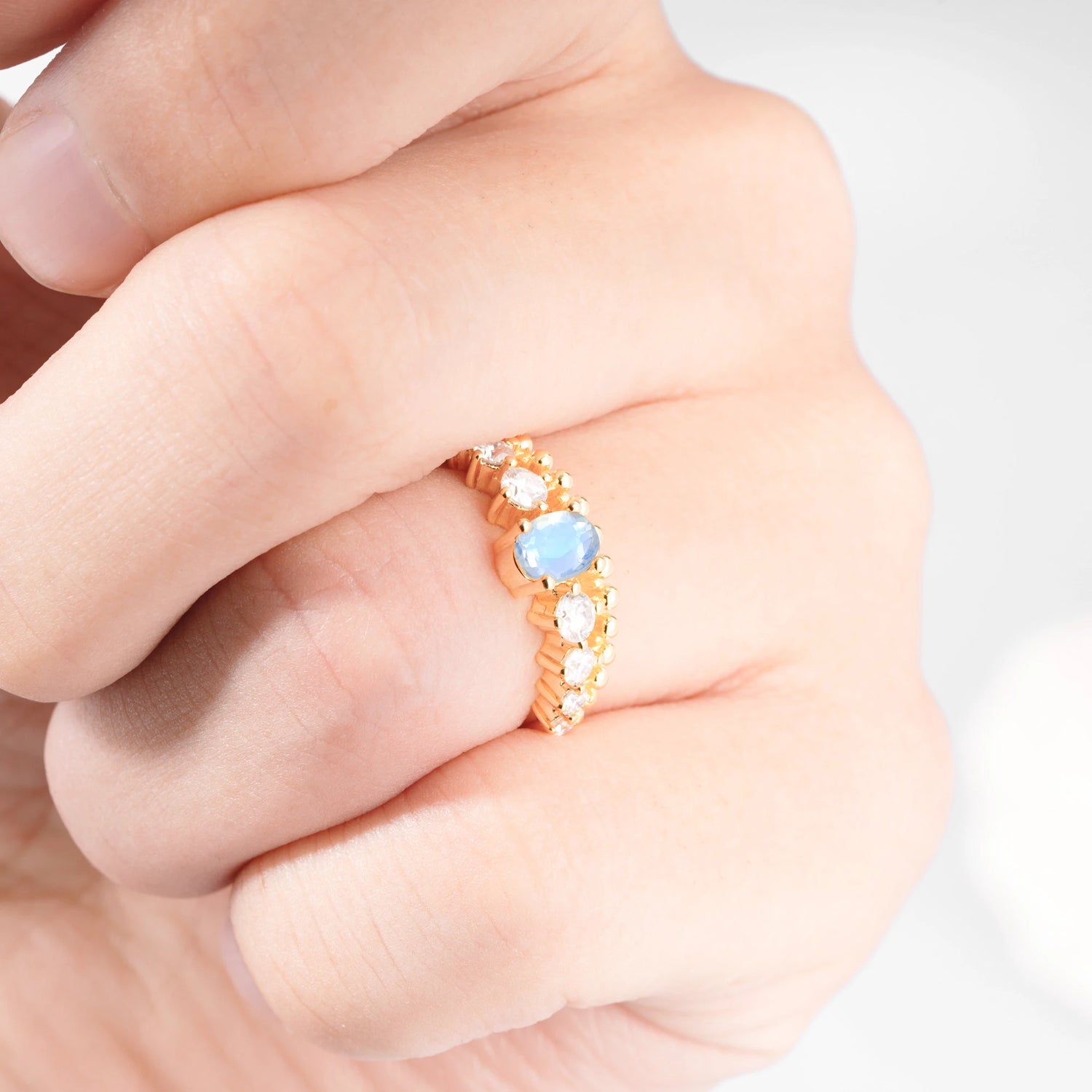 Vintage Inspired Oval Cut Moonstone Engagement Ring