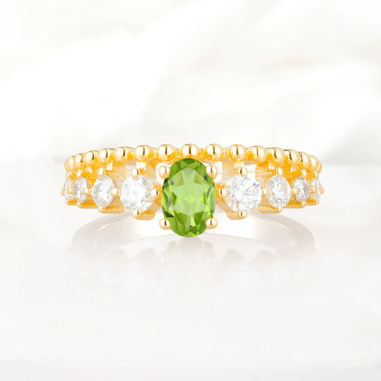 Vintage Inspired Oval Cut Peridot Engagement Ring