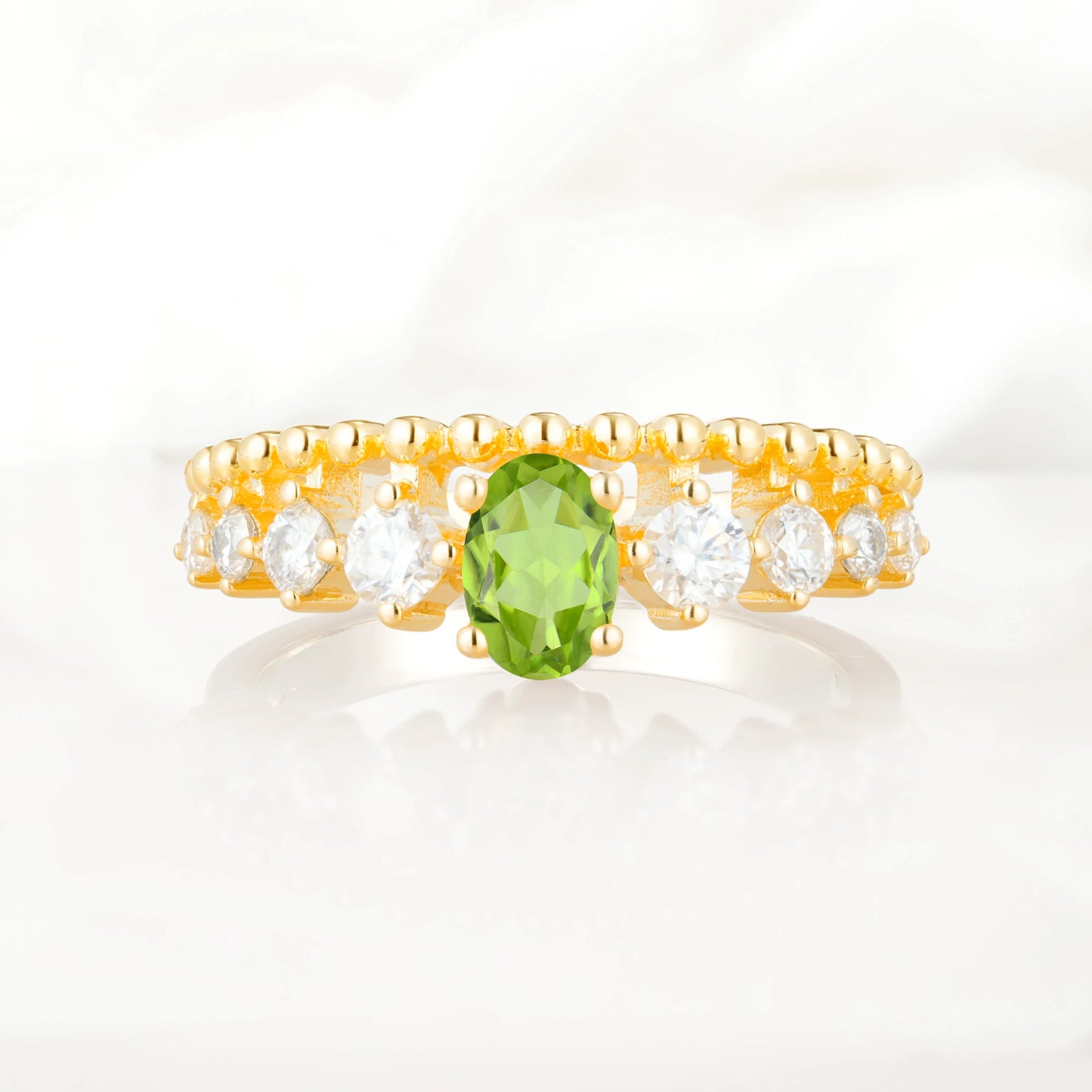 Vintage Inspired Oval Cut Peridot Engagement Ring