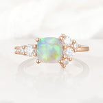 Classic Cushion Cut Side Cluster Fire Opal Engagement Ring - Additional view