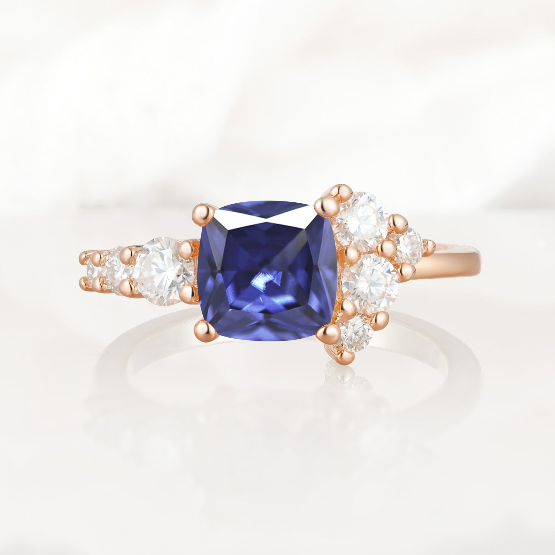Classic Cushion Cut Side Cluster Tanzanite Engagement Ring - Additional view