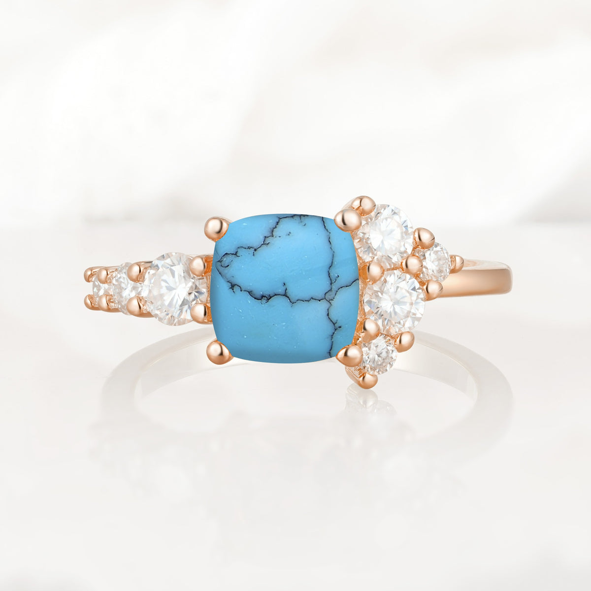 Classic Cushion Cut Side Cluster Turquoise Engagement Ring - Additional view