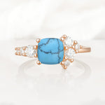 Classic Cushion Cut Side Cluster Turquoise Engagement Ring - Additional view