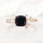 Classic Cushion Cut Side Cluster Black Onyx Engagement Ring - Additional view