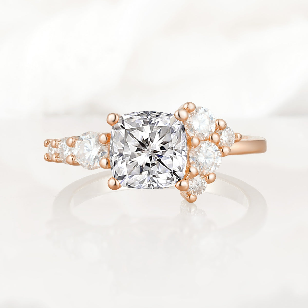Classic Cushion Cut Side Cluster Lab Diamond Engagement Ring - Additional view