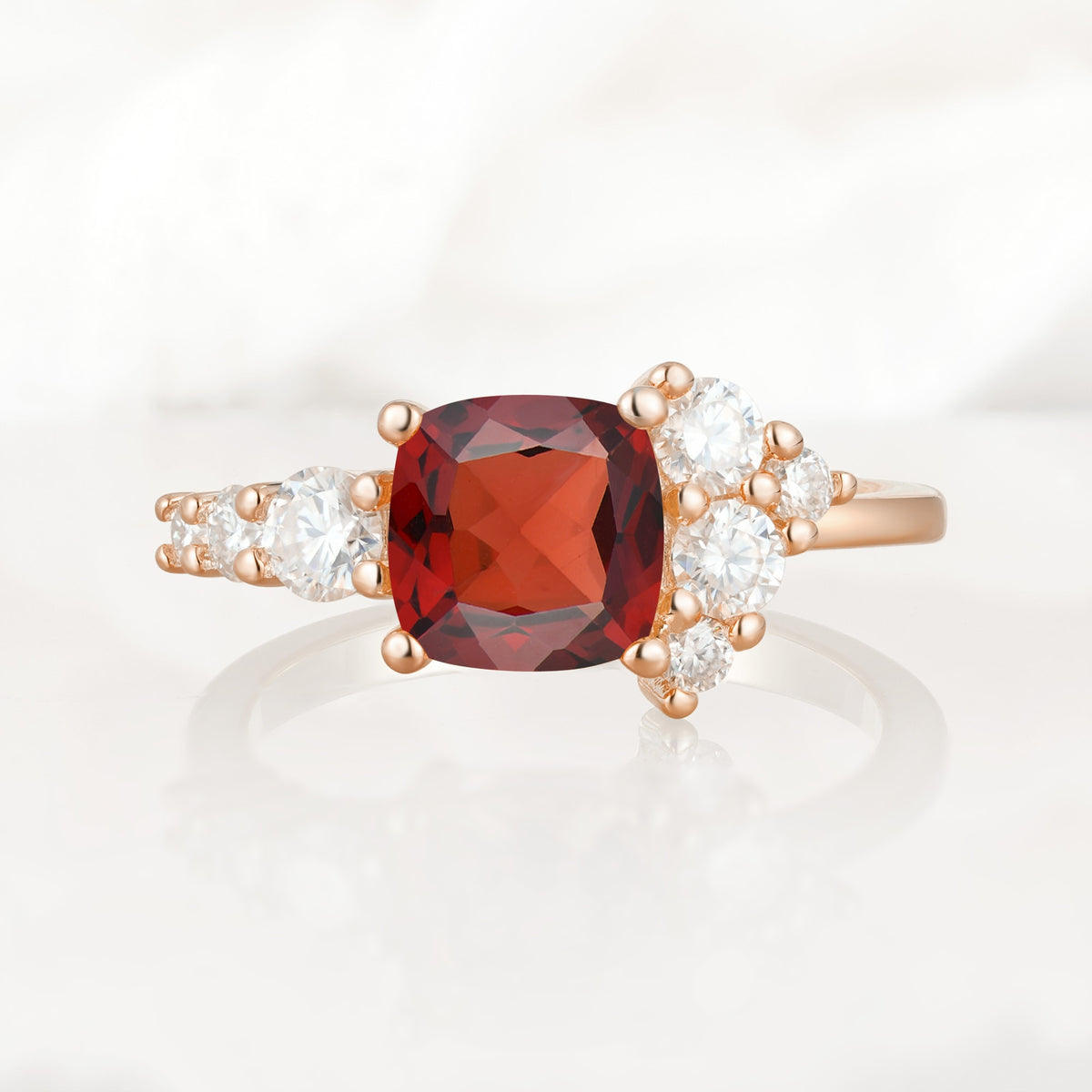 Classic Cushion Cut Side Cluster Garnet Engagement Ring - Additional view