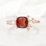 Classic Cushion Cut Side Cluster Garnet Engagement Ring - Additional view