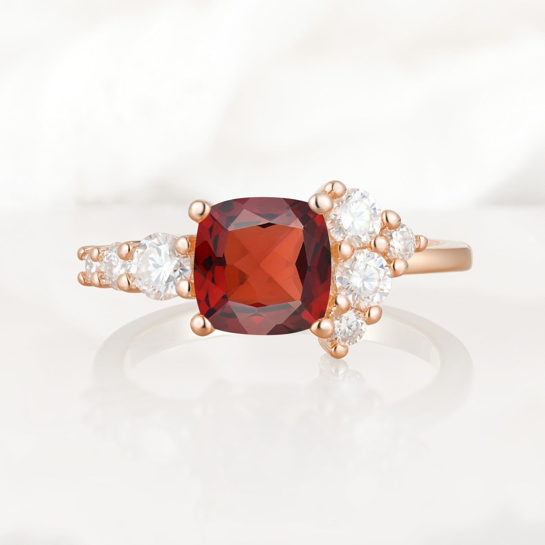Classic Cushion Cut Side Cluster Garnet Engagement Ring - Additional view