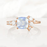 Classic Cushion Cut Side Cluster Moonstone Engagement Ring - Additional view