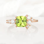 Classic Cushion Cut Side Cluster Peridot Engagement Ring - Additional view