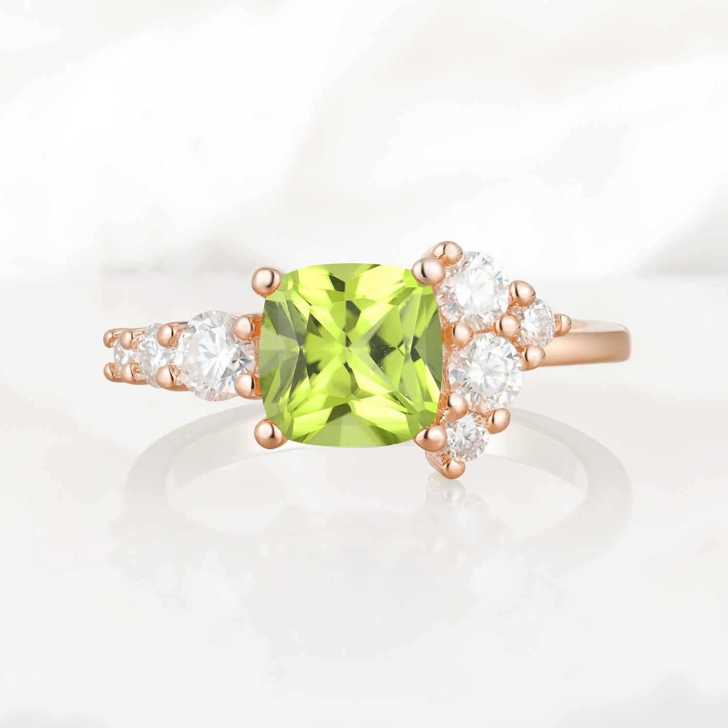Classic Cushion Cut Side Cluster Peridot Engagement Ring - Additional view